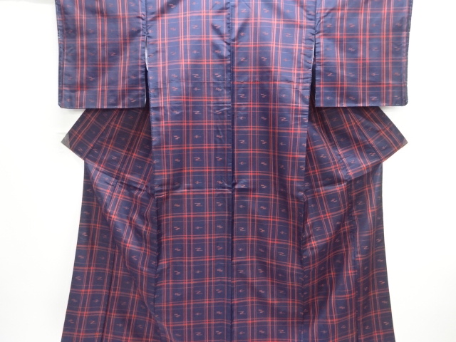 JAPANESE KIMONO / UNUSED KIMONO & DOCHUGI ENSEMBLE / SILK / YONEZAWA TSUMUGI / WOVEN GRID & KASURI